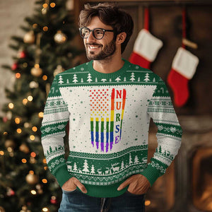 Rainbow RN Ally Pride Month Ugly Christmas Sweater LGBTQ Healthcare Worker TS12 Beige Green Print Your Wear