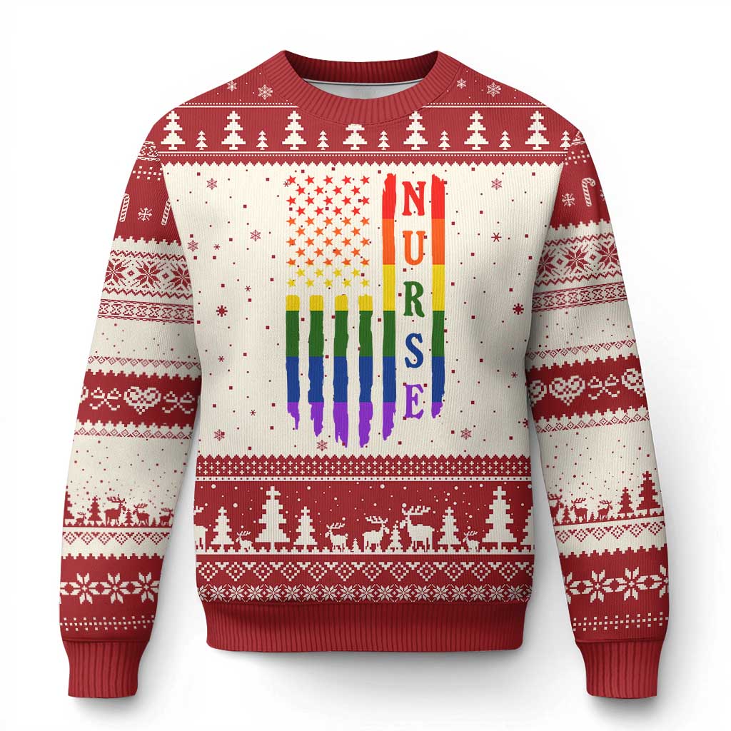 Rainbow RN Ally Pride Month Ugly Christmas Sweater LGBTQ Healthcare Worker TS12 Beige Red Print Your Wear
