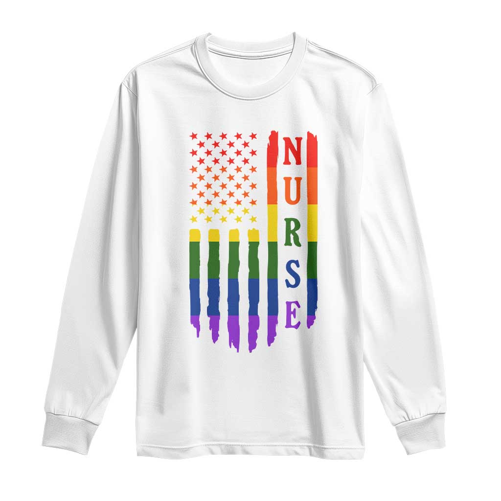 Rainbow RN Ally Pride Month Long Sleeve Shirt LGBTQ Healthcare Worker TS12 White Print Your Wear