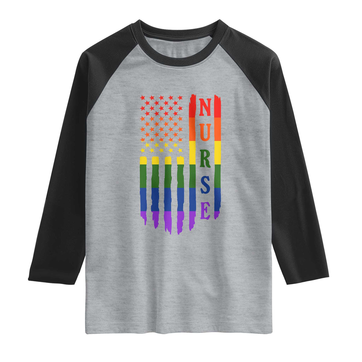 Rainbow RN Ally Pride Month Raglan Shirt LGBTQ Healthcare Worker TS12 Heather Gray Black Print Your Wear