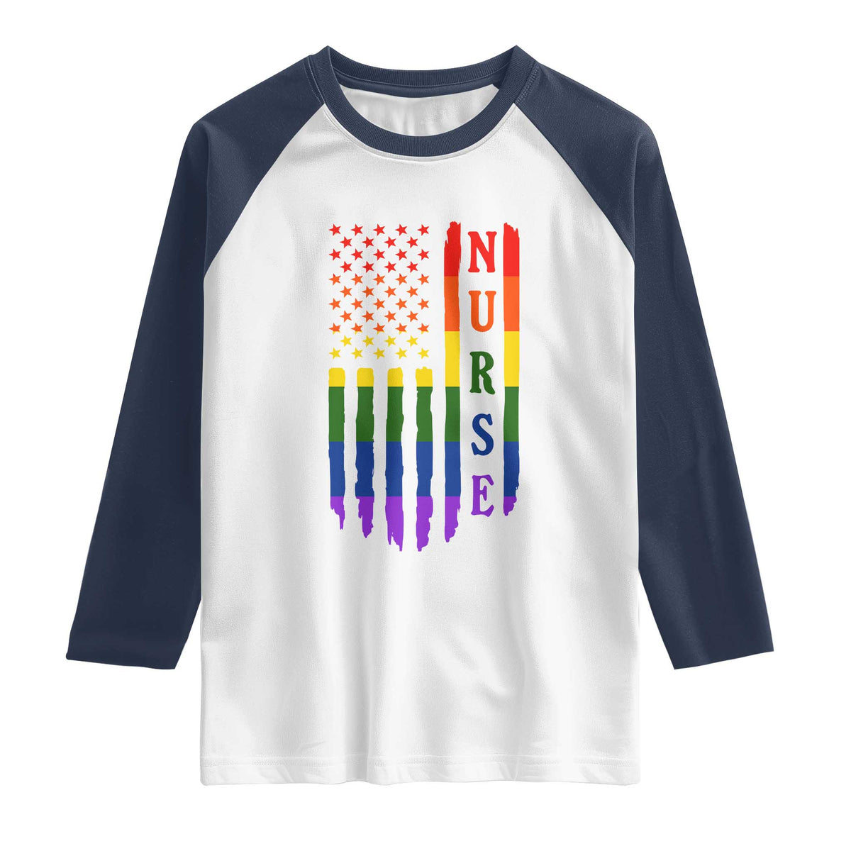 Rainbow RN Ally Pride Month Raglan Shirt LGBTQ Healthcare Worker TS12 White Navy Print Your Wear