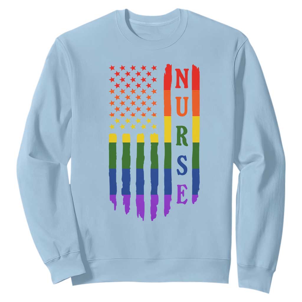 Rainbow RN Ally Pride Month Sweatshirt LGBTQ Healthcare Worker TS12 Light Blue Print Your Wear