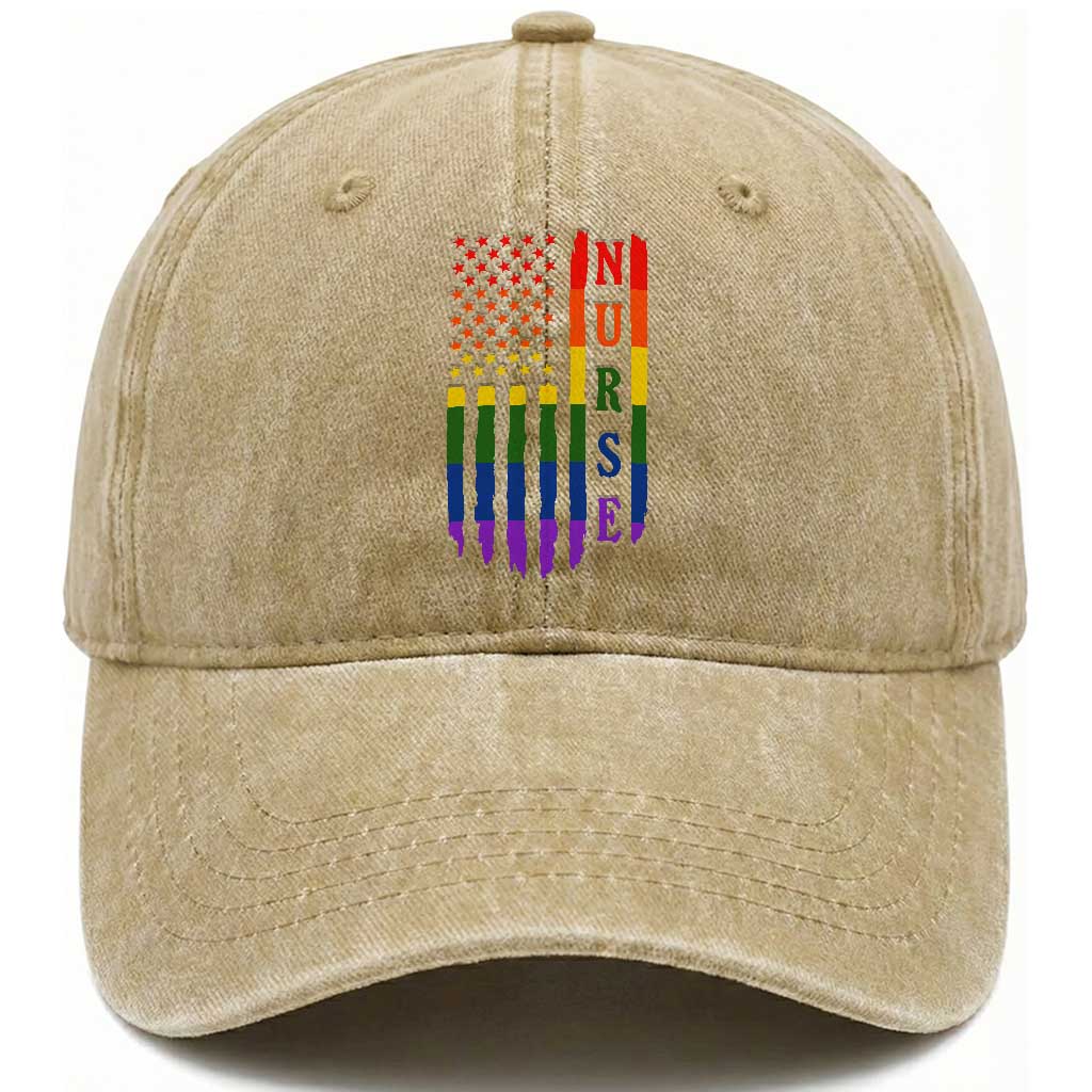 Rainbow RN Ally Pride Month Washed Cotton Baseball Cap LGBTQ Healthcare Worker TS12 Print Your Wear