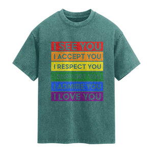 I See Accept Respect Support Admire Love You Washed Cotton T-Shirt LGBT Ally Pride Graphic