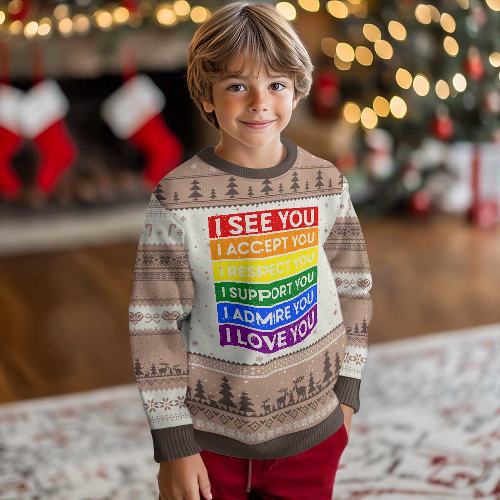 I See Accept Respect Support Admire Love You Ugly Christmas Sweater LGBT Ally Pride Graphic TS12 Mocha Mousse Print Your Wear