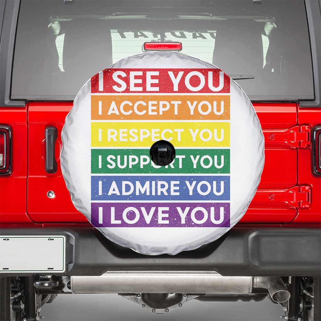I See Accept Respect Support Admire Love You Spare Tire Cover LGBT Ally Pride Graphic TS12 White Print Your Wear