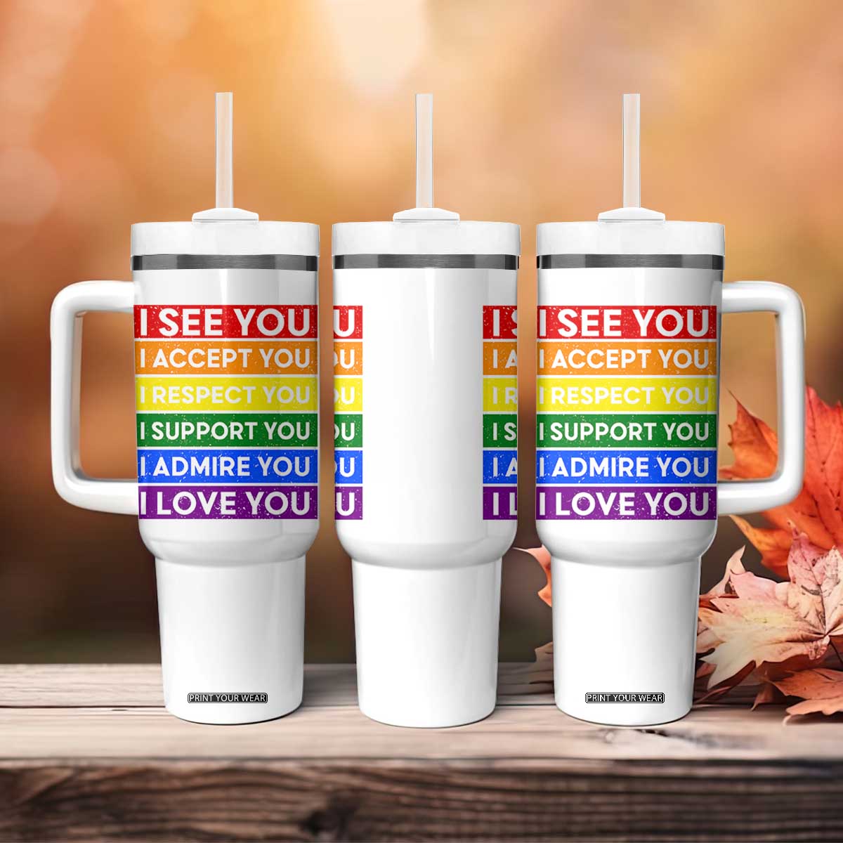 I See Accept Respect Support Admire Love You Tumbler With Handle LGBT Ally Pride Graphic TS12 Print Your Wear