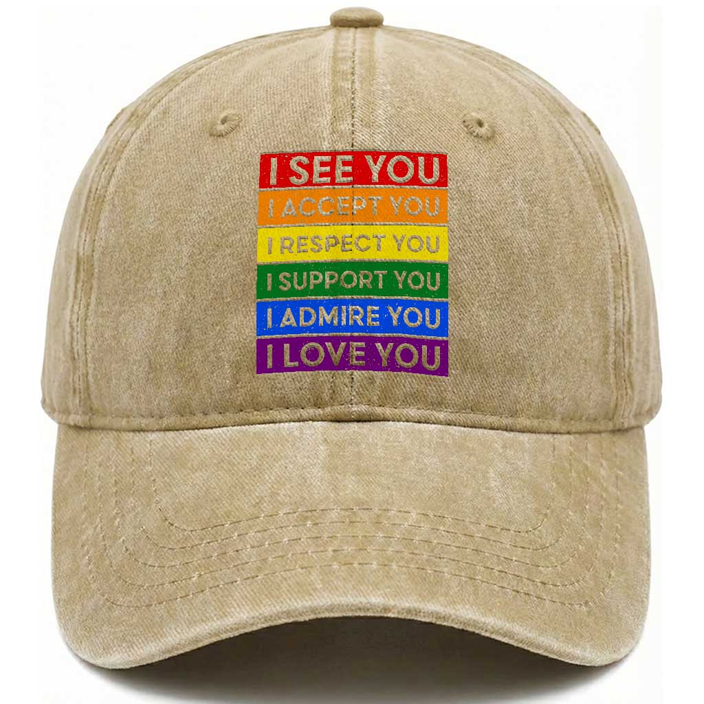 I See Accept Respect Support Admire Love You Washed Cotton Baseball Cap LGBT Ally Pride Graphic TS12 Print Your Wear