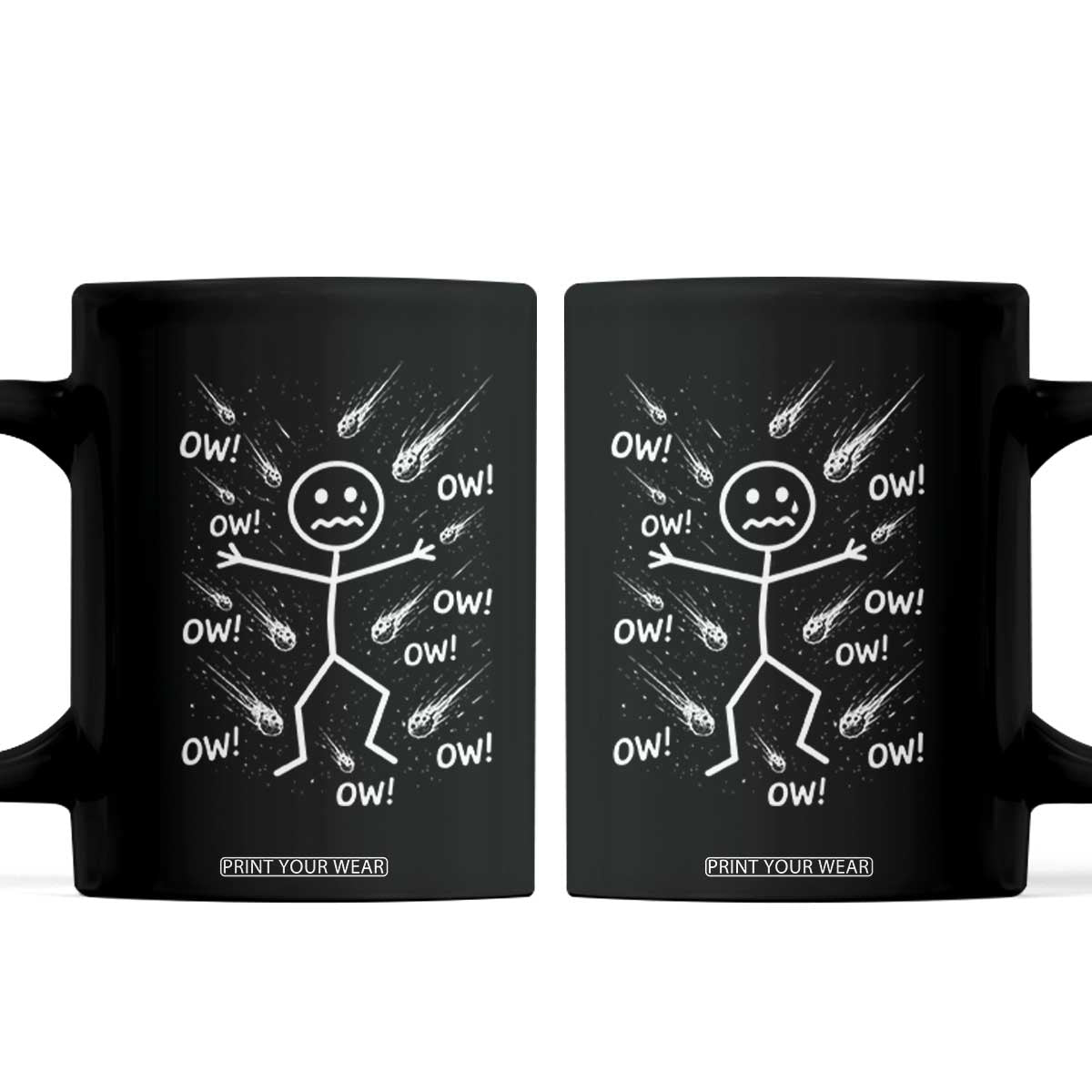 Funny Stick Figure Meteor Shower Coffee Mug Cosmic Joke TS12 Black Print Your Wear