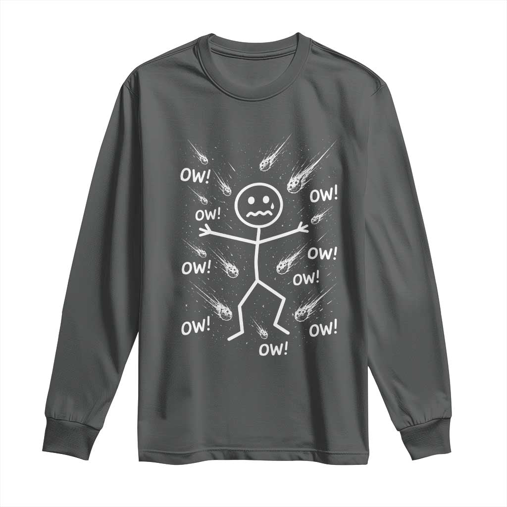 Funny Stick Figure Meteor Shower Long Sleeve Shirt Cosmic Joke TS12 Dark Heather Print Your Wear