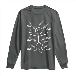 Funny Stick Figure Meteor Shower Long Sleeve Shirt Cosmic Joke TS12 Dark Heather Print Your Wear