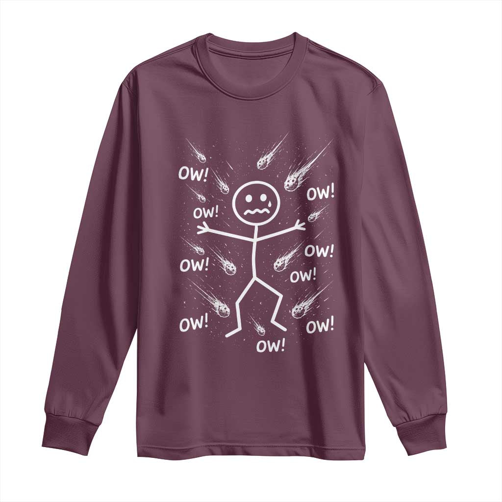 Funny Stick Figure Meteor Shower Long Sleeve Shirt Cosmic Joke TS12 Maroon Print Your Wear