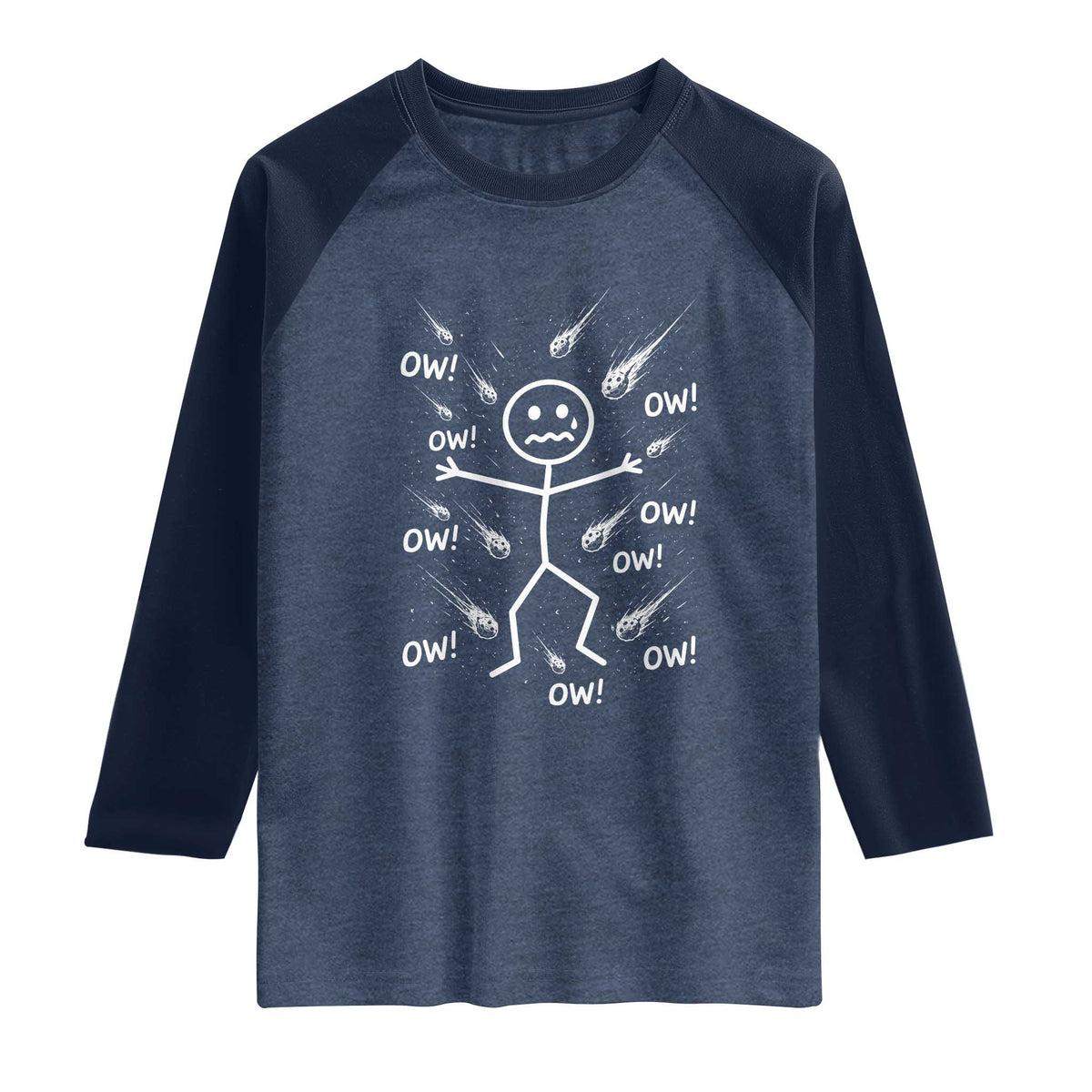 Funny Stick Figure Meteor Shower Raglan Shirt Cosmic Joke TS12 Heather Denim Navy Print Your Wear