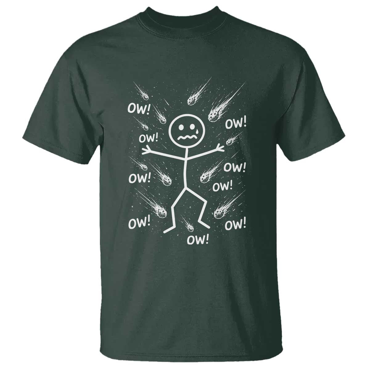 Funny Stick Figure Meteor Shower T Shirt Cosmic Joke TS12 Dark Forest Green Print Your Wear