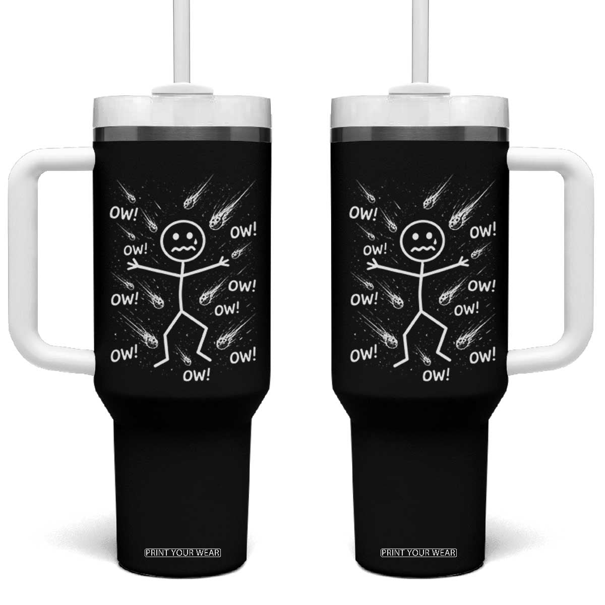 Funny Stick Figure Meteor Shower Tumbler With Handle Cosmic Joke TS12 One Size: 40 oz Black Print Your Wear