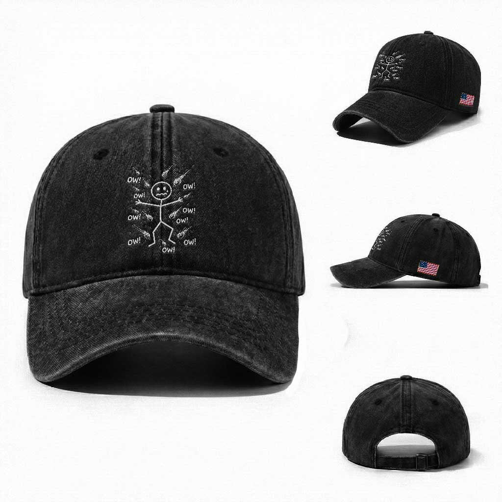 Funny Stick Figure Meteor Shower Washed Cotton Baseball Cap Cosmic Joke TS12 Washed Cap Universal Fit Black Print Your Wear