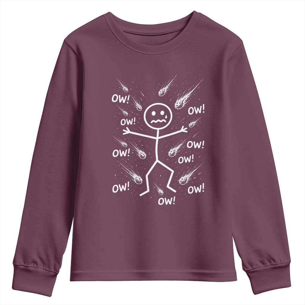 Funny Stick Figure Meteor Shower Youth Sweatshirt Cosmic Joke TS12 Maroon Print Your Wear
