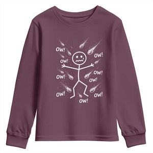 Funny Stick Figure Meteor Shower Youth Sweatshirt Cosmic Joke TS12 Maroon Print Your Wear