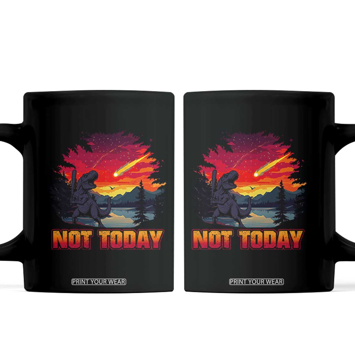 Funny Dinosaur Baseball Meteorite Coffee Mug Not Today TS12 Black Print Your Wear