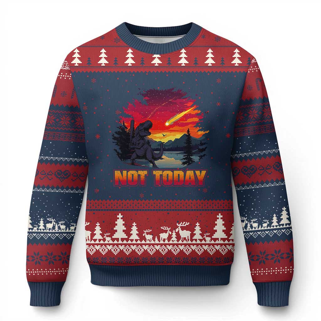 Funny Dinosaur Baseball Meteorite Ugly Christmas Sweater Not Today TS12 Navy Red Print Your Wear