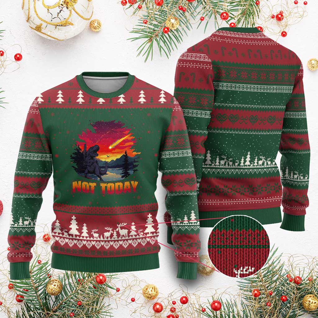 Funny Dinosaur Baseball Meteorite Ugly Christmas Sweater Not Today TS12 Red Green Print Your Wear
