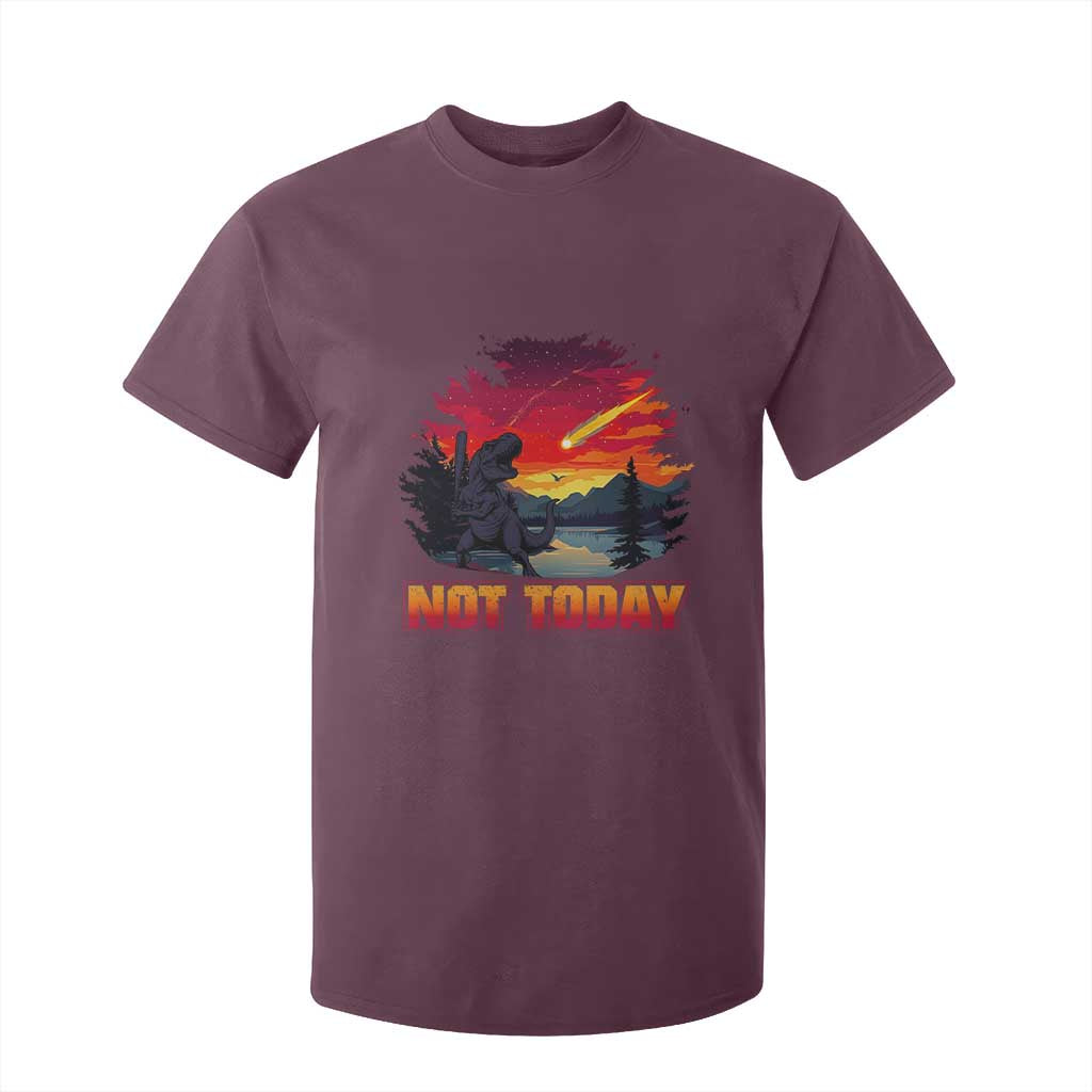 Funny Dinosaur Baseball Meteorite T Shirt For Kid Not Today TS12 Maroon Print Your Wear