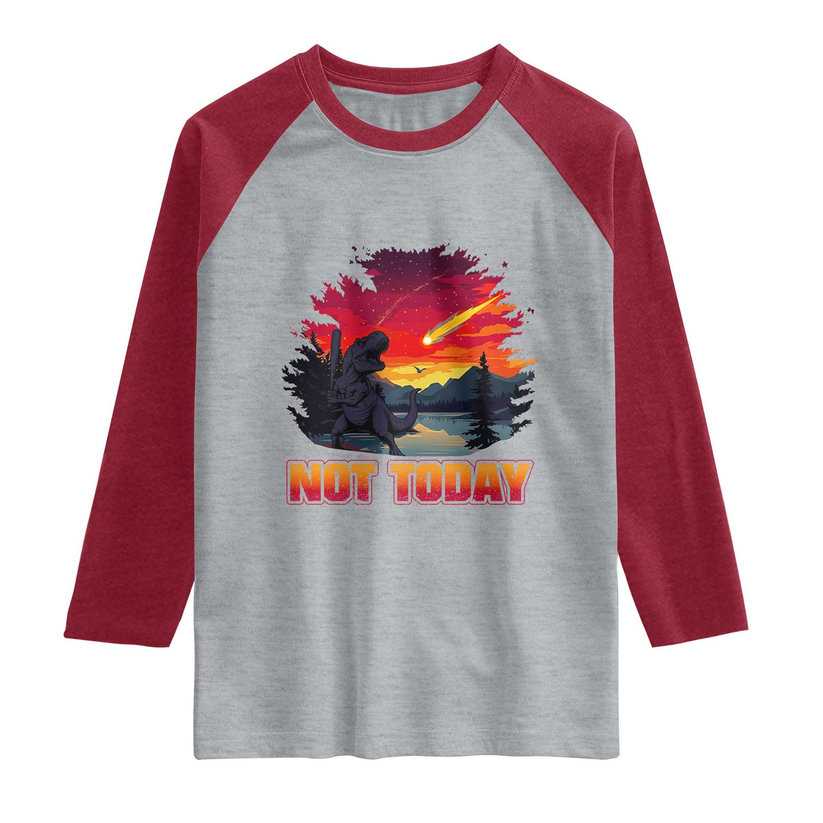 Funny Dinosaur Baseball Meteorite Raglan Shirt Not Today TS12 Heather Gray Heather Red Print Your Wear