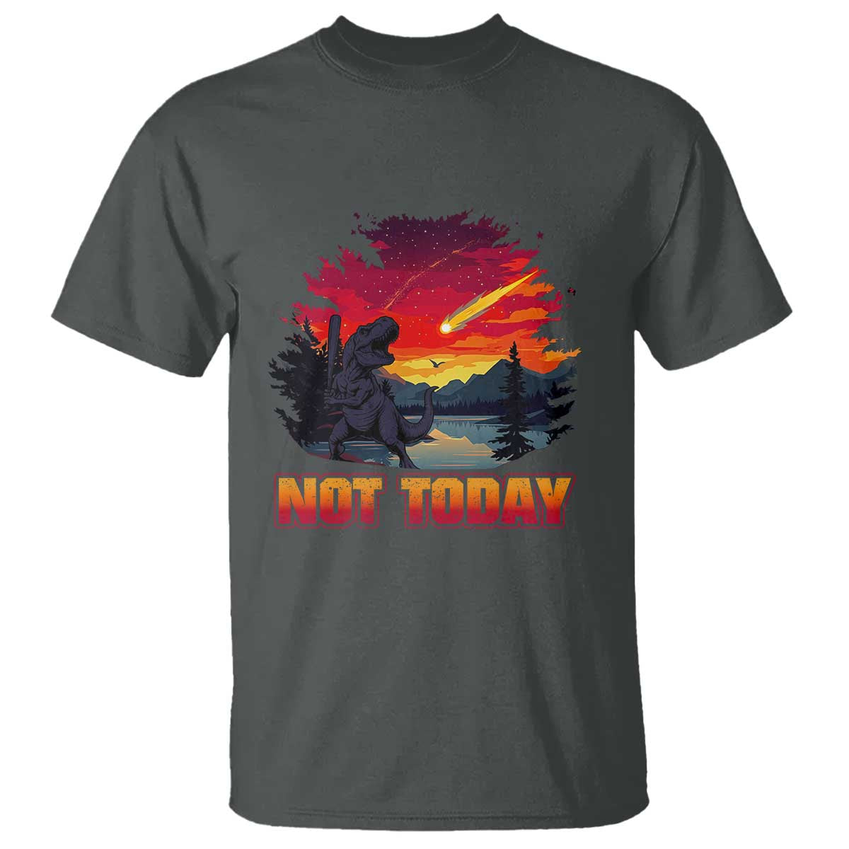 Funny Dinosaur Baseball Meteorite T Shirt Not Today TS12 Dark Heather Print Your Wear