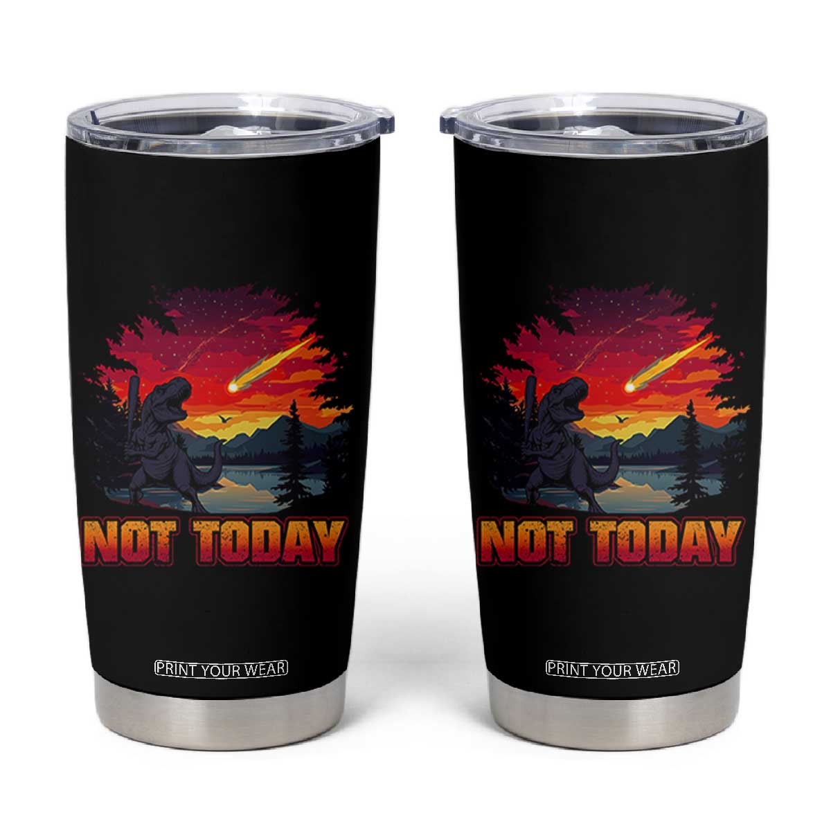 Funny Dinosaur Baseball Meteorite Tumbler Cup Not Today TS12 Black Print Your Wear