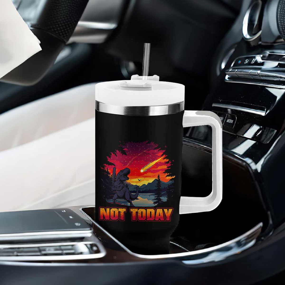 Funny Dinosaur Baseball Meteorite Tumbler With Handle Not Today TS12 Print Your Wear
