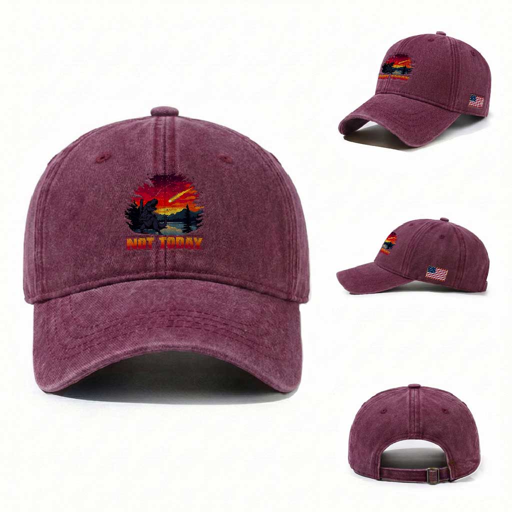 Funny Dinosaur Baseball Meteorite Washed Cotton Baseball Cap Not Today TS12 Washed Cap Universal Fit Burgundy Print Your Wear