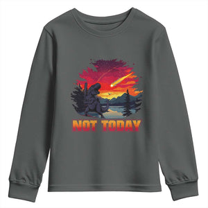 Funny Dinosaur Baseball Meteorite Youth Sweatshirt Not Today TS12 Dark Heather Print Your Wear