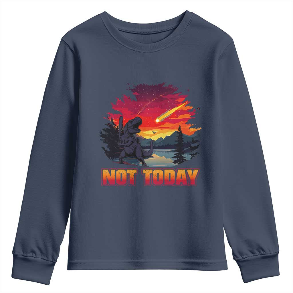 Funny Dinosaur Baseball Meteorite Youth Sweatshirt Not Today TS12 Navy Print Your Wear
