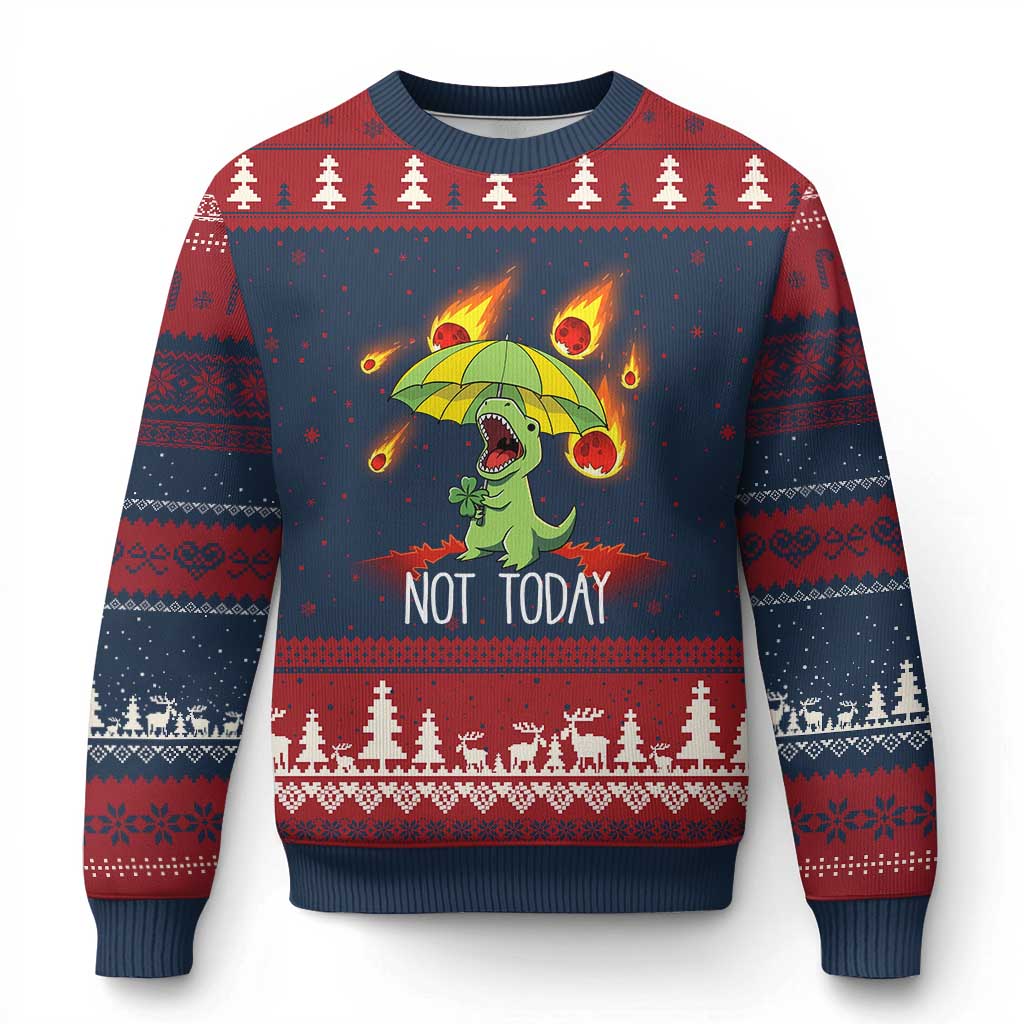 Dinosaur Meteor Shower Astronomy Humor Ugly Christmas Sweater Not Today TS12 Navy Red Print Your Wear