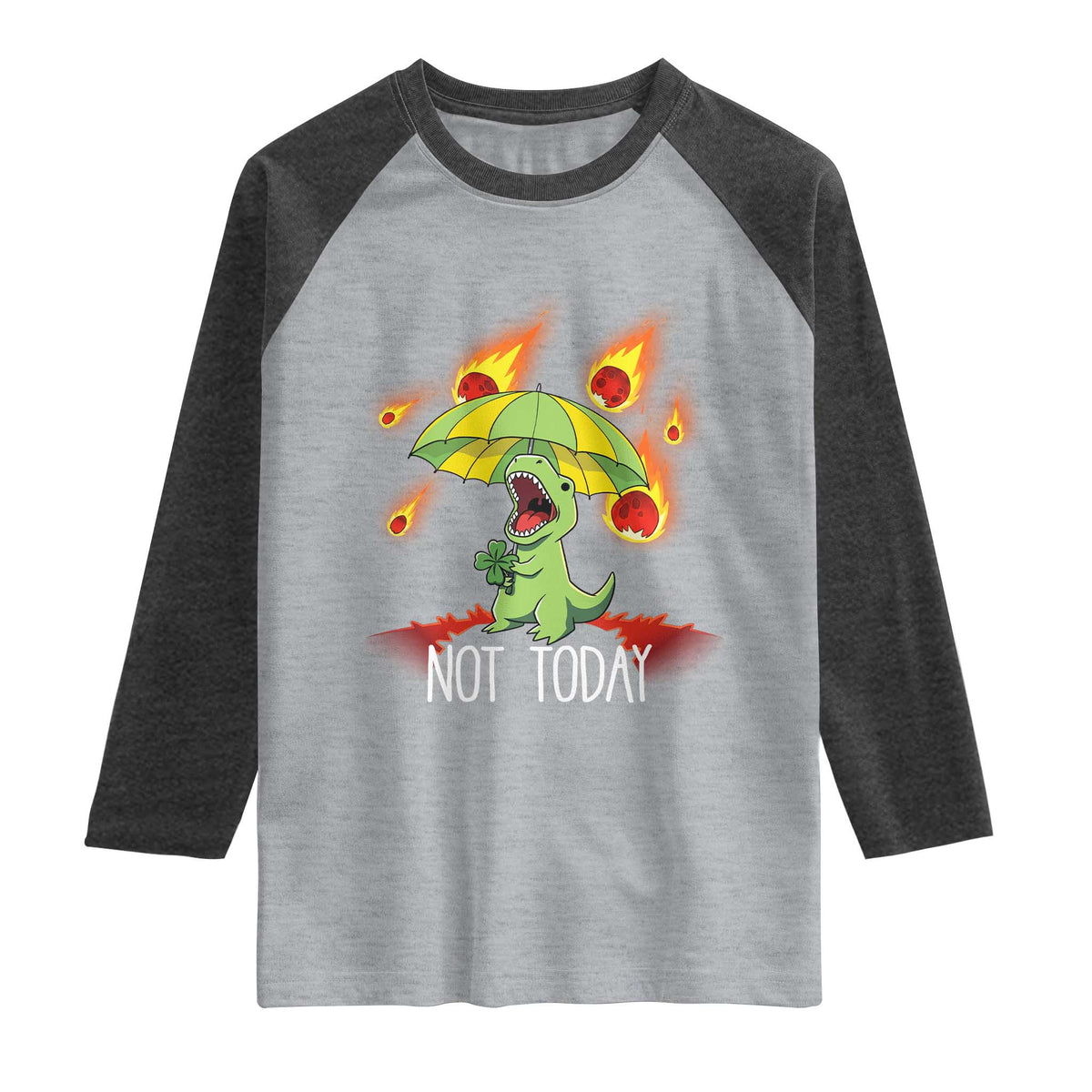 Dinosaur Meteor Shower Astronomy Humor Raglan Shirt Not Today TS12 Heather Gray Heather Charcoal Print Your Wear