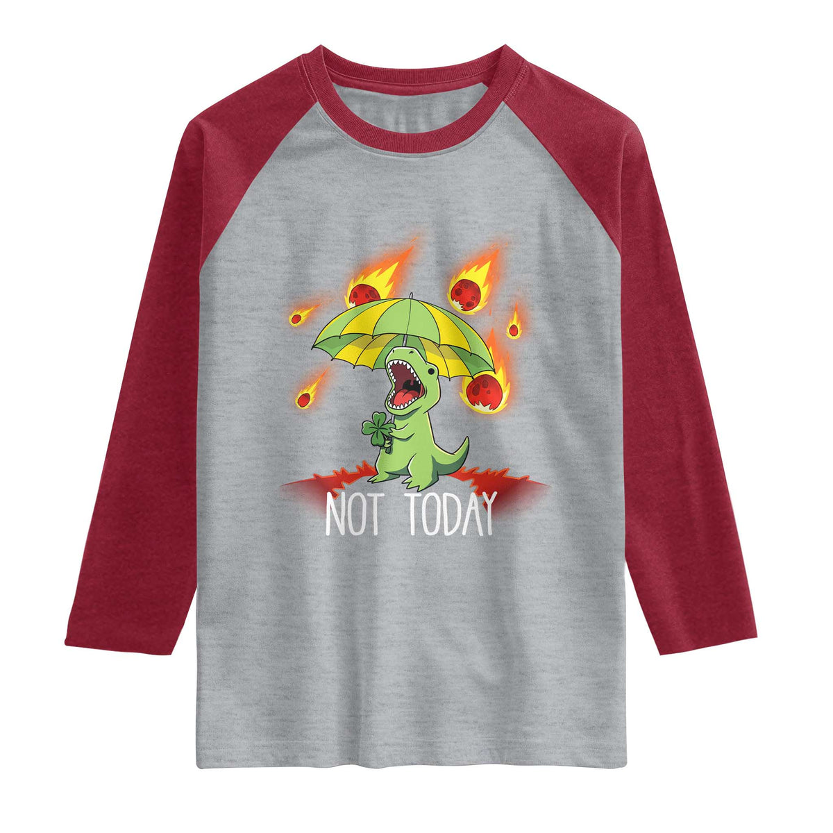 Dinosaur Meteor Shower Astronomy Humor Raglan Shirt Not Today TS12 Heather Gray Heather Red Print Your Wear