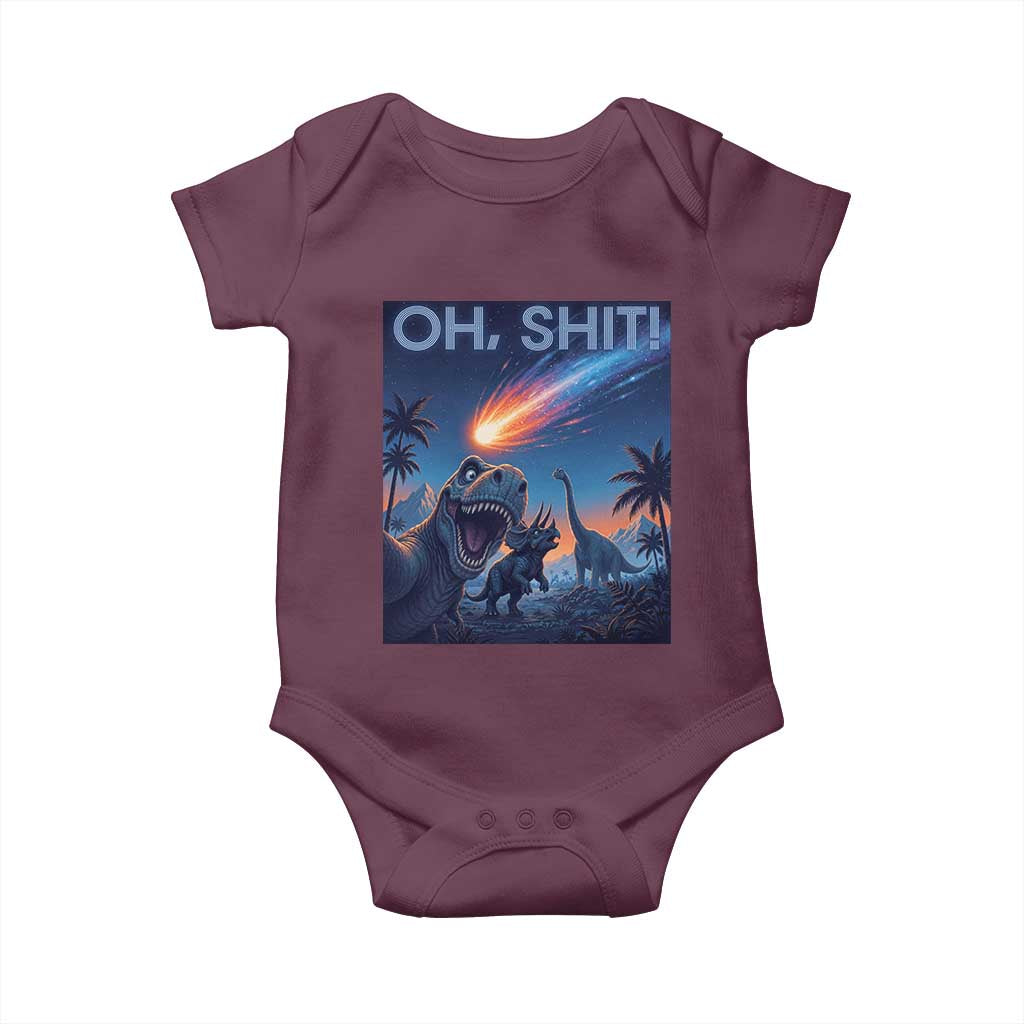 Funny Dinosaur Meteorite Baby Onesie Astronomy Lover Gift TS12 Maroon Print Your Wear