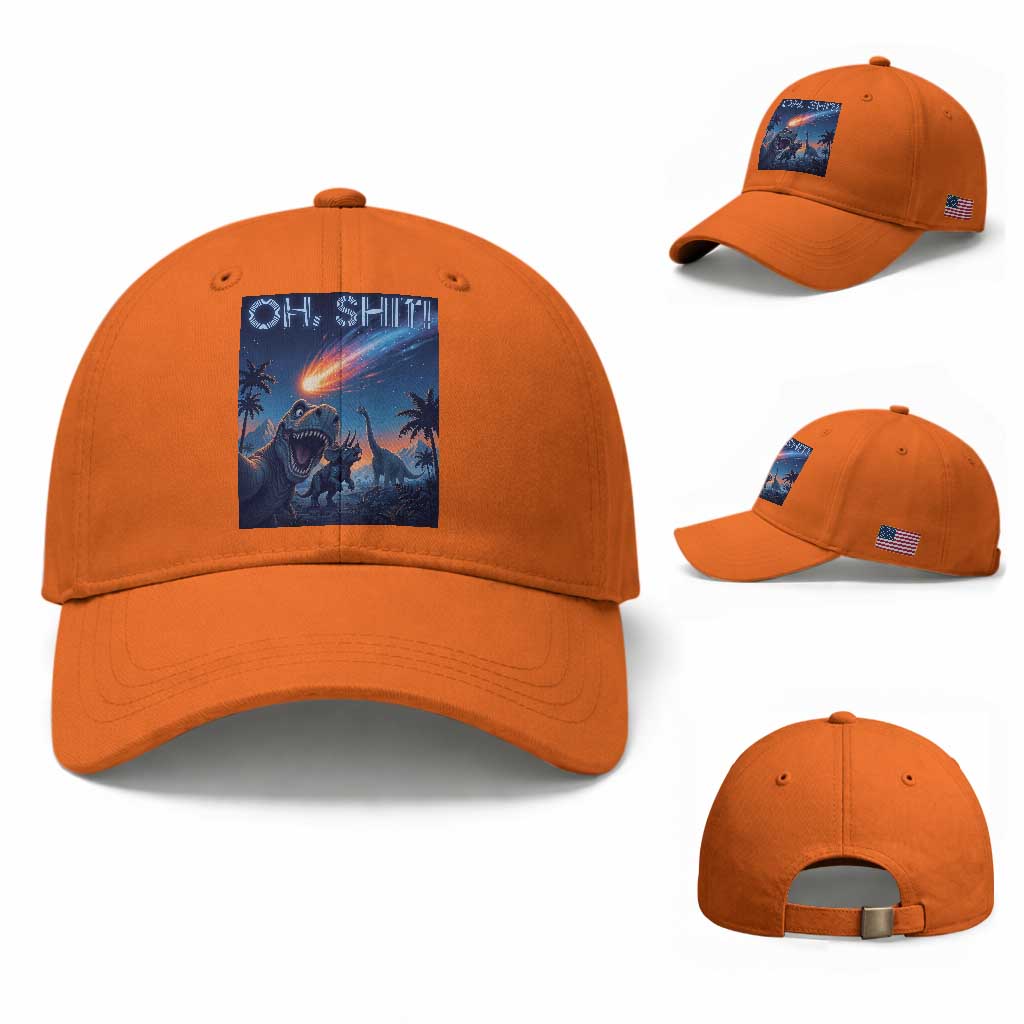 Funny Dinosaur Meteorite Baseball Cap Astronomy Lover Gift TS12 Baseball Cap Universal Fit Orange Print Your Wear