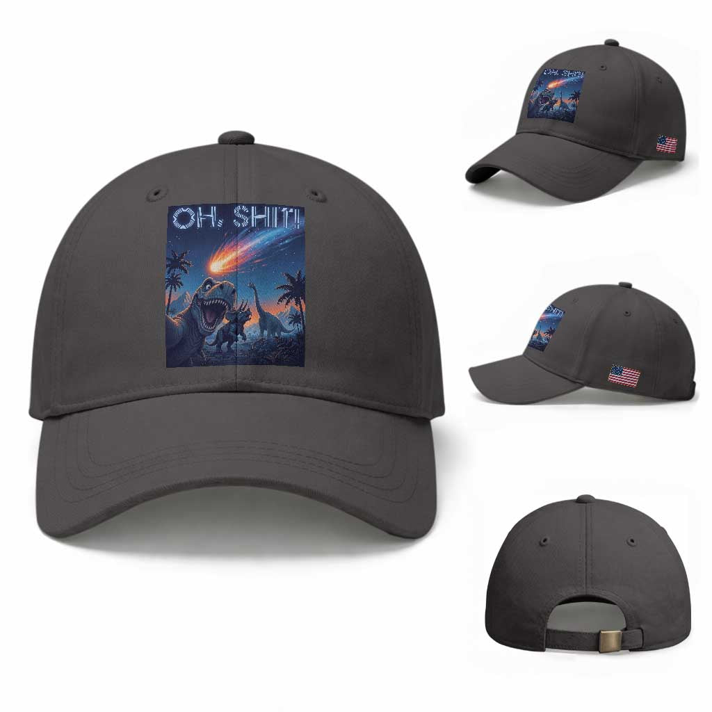 Funny Dinosaur Meteorite Baseball Cap Astronomy Lover Gift TS12 Baseball Cap Universal Fit Dark Gray Print Your Wear