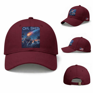 Funny Dinosaur Meteorite Baseball Cap Astronomy Lover Gift TS12 Baseball Cap Universal Fit Maroon Print Your Wear
