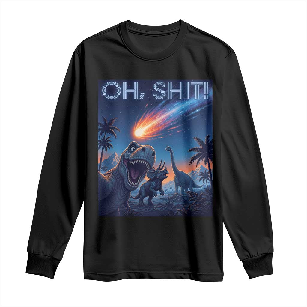Funny Dinosaur Meteorite Long Sleeve Shirt Astronomy Lover Gift TS12 Black Print Your Wear