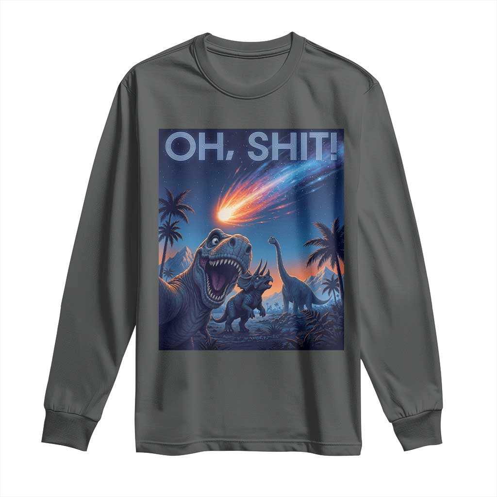 Funny Dinosaur Meteorite Long Sleeve Shirt Astronomy Lover Gift TS12 Dark Heather Print Your Wear