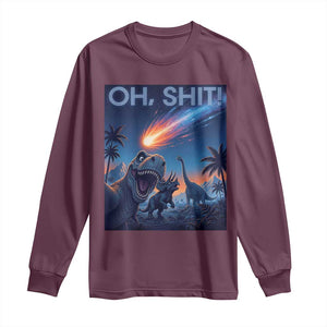 Funny Dinosaur Meteorite Long Sleeve Shirt Astronomy Lover Gift TS12 Maroon Print Your Wear