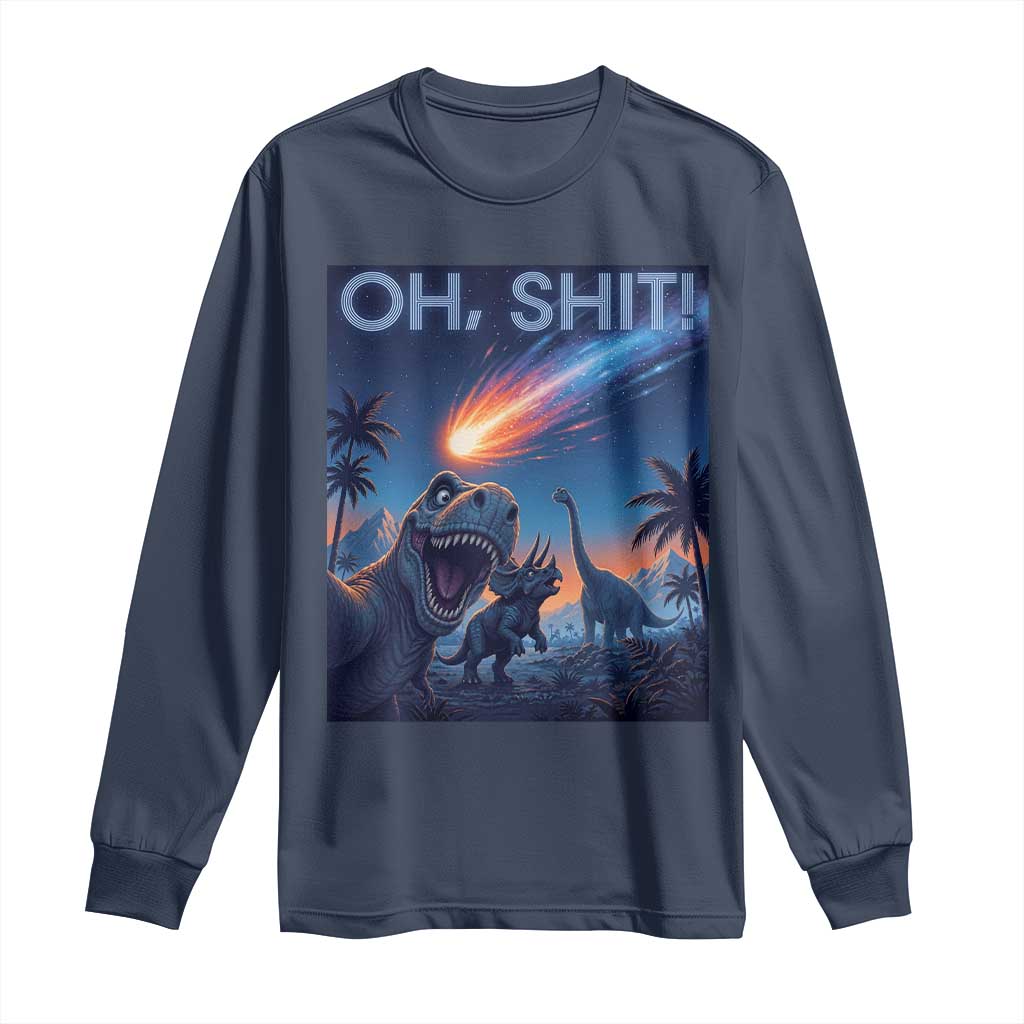 Funny Dinosaur Meteorite Long Sleeve Shirt Astronomy Lover Gift TS12 Navy Print Your Wear