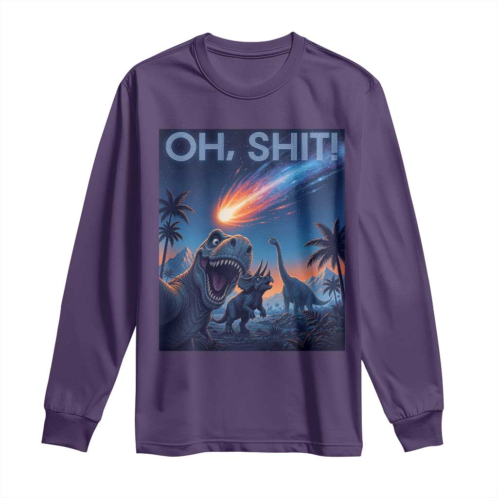 Funny Dinosaur Meteorite Long Sleeve Shirt Astronomy Lover Gift TS12 Purple Print Your Wear