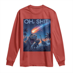 Funny Dinosaur Meteorite Long Sleeve Shirt Astronomy Lover Gift TS12 Red Print Your Wear