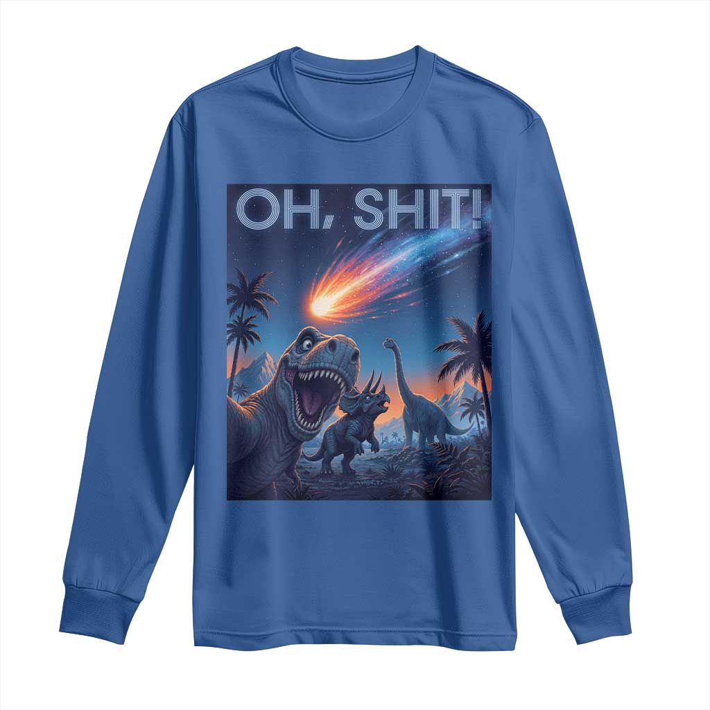 Funny Dinosaur Meteorite Long Sleeve Shirt Astronomy Lover Gift TS12 Royal Blue Print Your Wear