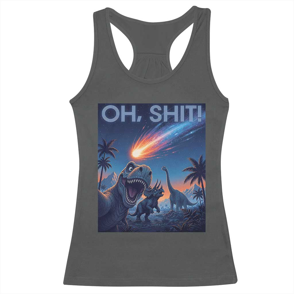 Funny Dinosaur Meteorite Racerback Tank Top Astronomy Lover Gift TS12 Dark Heather Print Your Wear