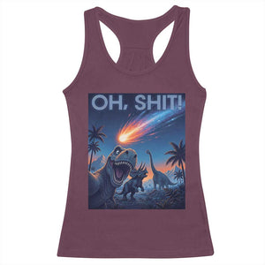 Funny Dinosaur Meteorite Racerback Tank Top Astronomy Lover Gift TS12 Maroon Print Your Wear