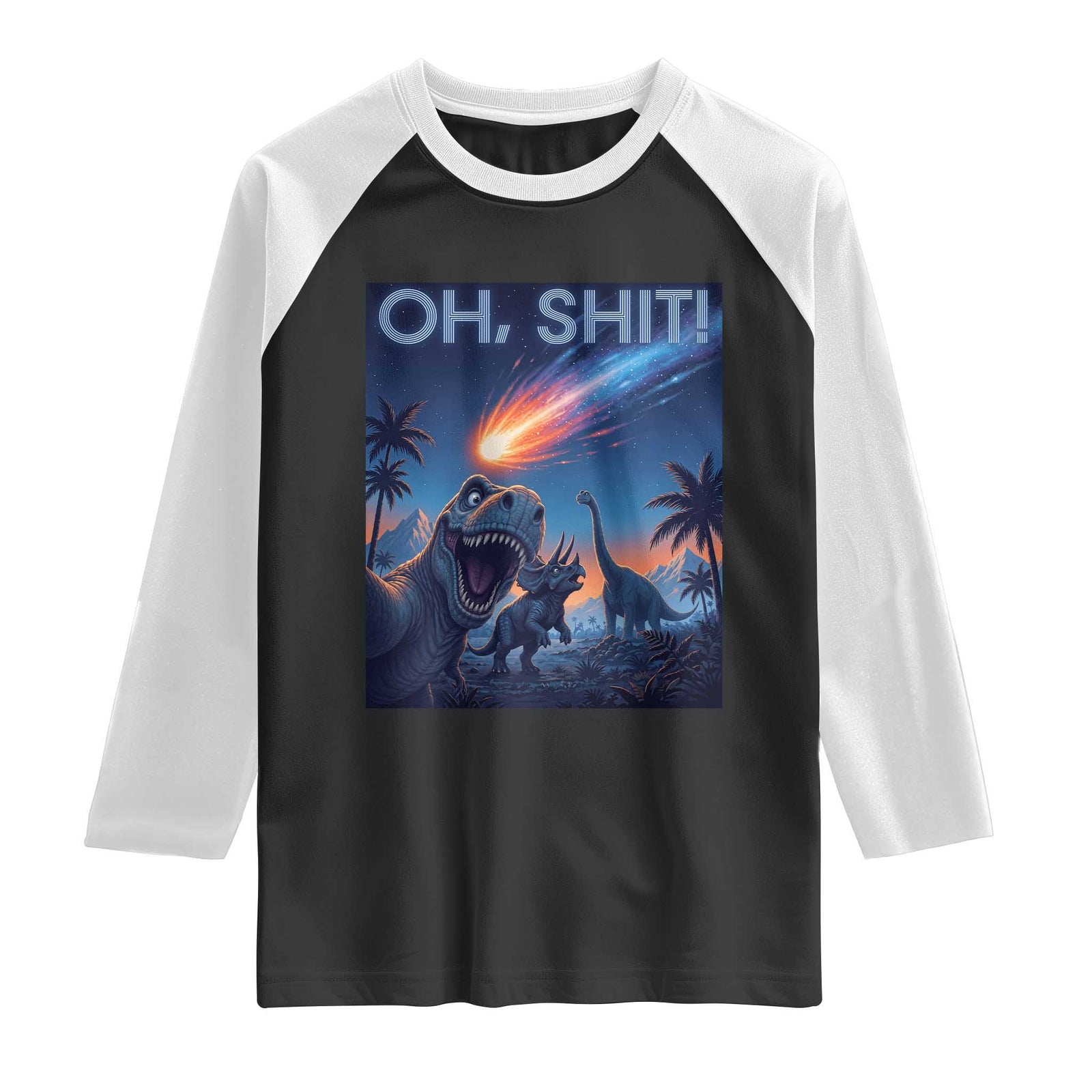 Funny Dinosaur Meteorite Raglan Shirt Astronomy Lover Gift TS12 Black White Print Your Wear